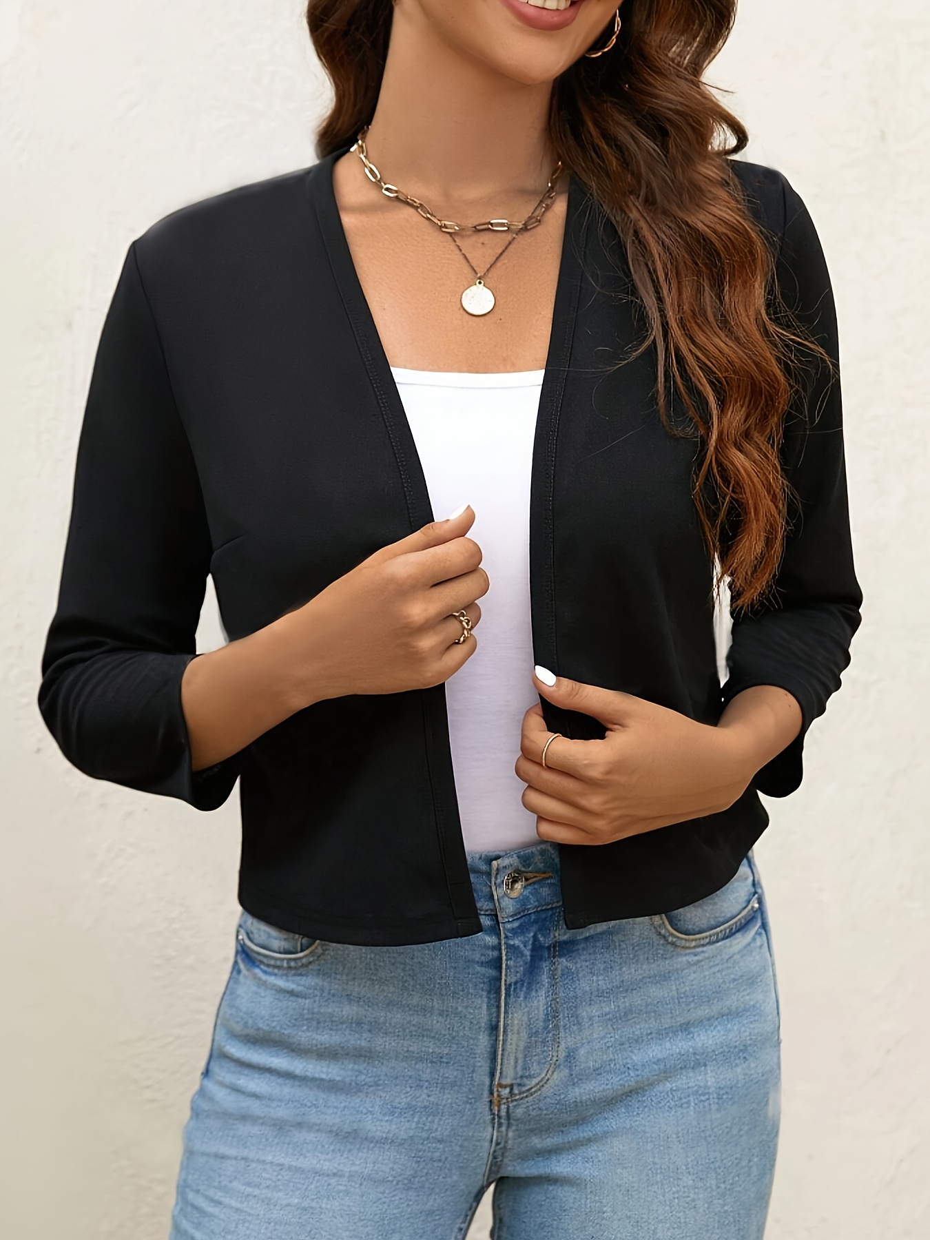 Jacket Summer Light Cardigan Women's Elegant Solid Color Open