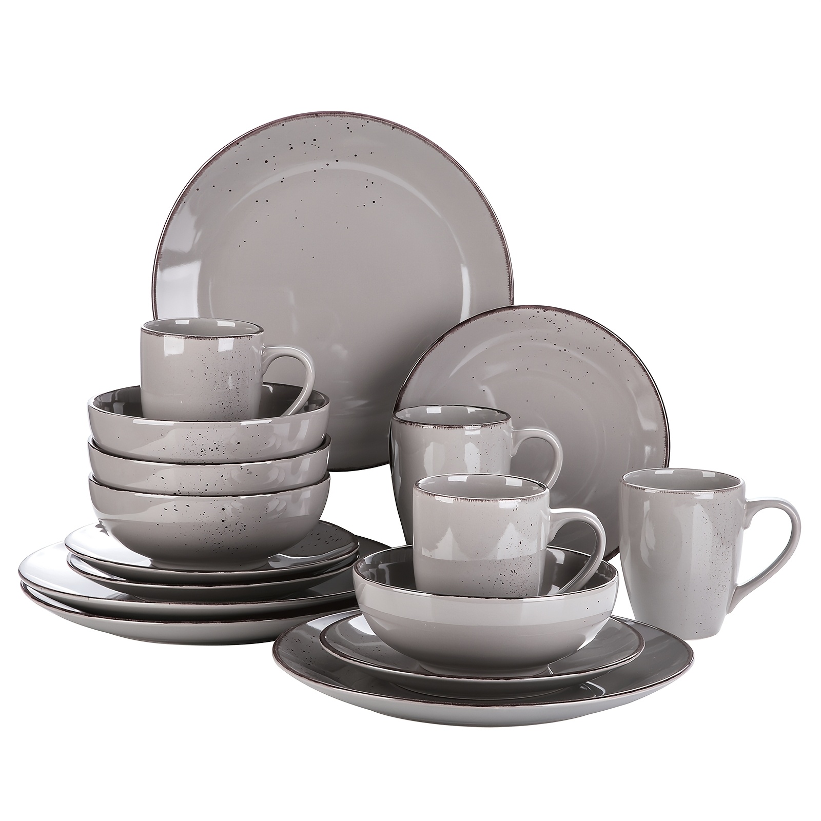 Image of 16pcs Dinnerware Set Service For , Stoneware Round Plates Bowls Mugs, Color Glaze Ceramic Tableware Set, Multiple Colors Are , Microwave, Dishwasher Safe, Ideal Festival Gift