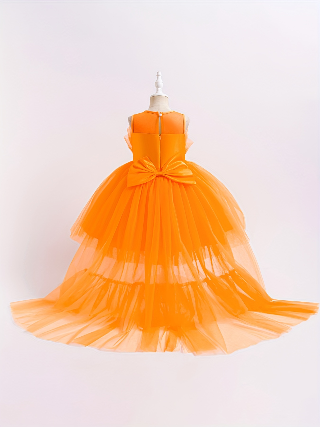 Robe De Princesse Fille - Manches Longues Bouffantes - Avec Bande Et Sac - Couleur Unie - Pour Cérémonie, Noël, Fête