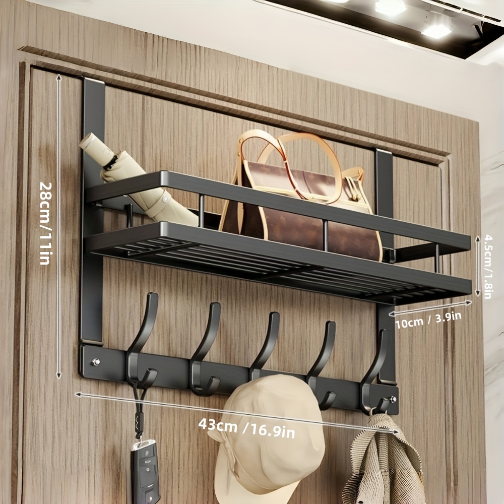 1pc Over-the-door Storage Rack With 5 Hooks, , Multifunctional Metal Hooks Suitable For Bedroom, Bathroom, And Kitchen Organization, Utility Racks