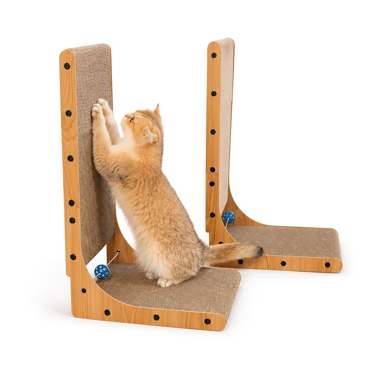 TEMU 2-pack L-shaped Cat Scratchers, Corrugated Cardboard Scratch Pad With Interactive Ball, Durable Cat Scratching Board For Indoor Cats, Corner-,