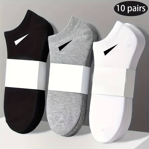 10 pack of black white and gray short socks basic minimalist multifunctional unisex comfortable pattern set suitable for outdoor casual wear