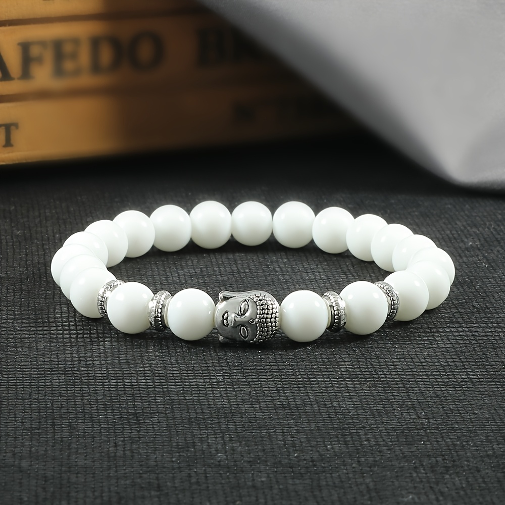 Unisex Light-toned Beaded Bracelet with Buddha Head Charm