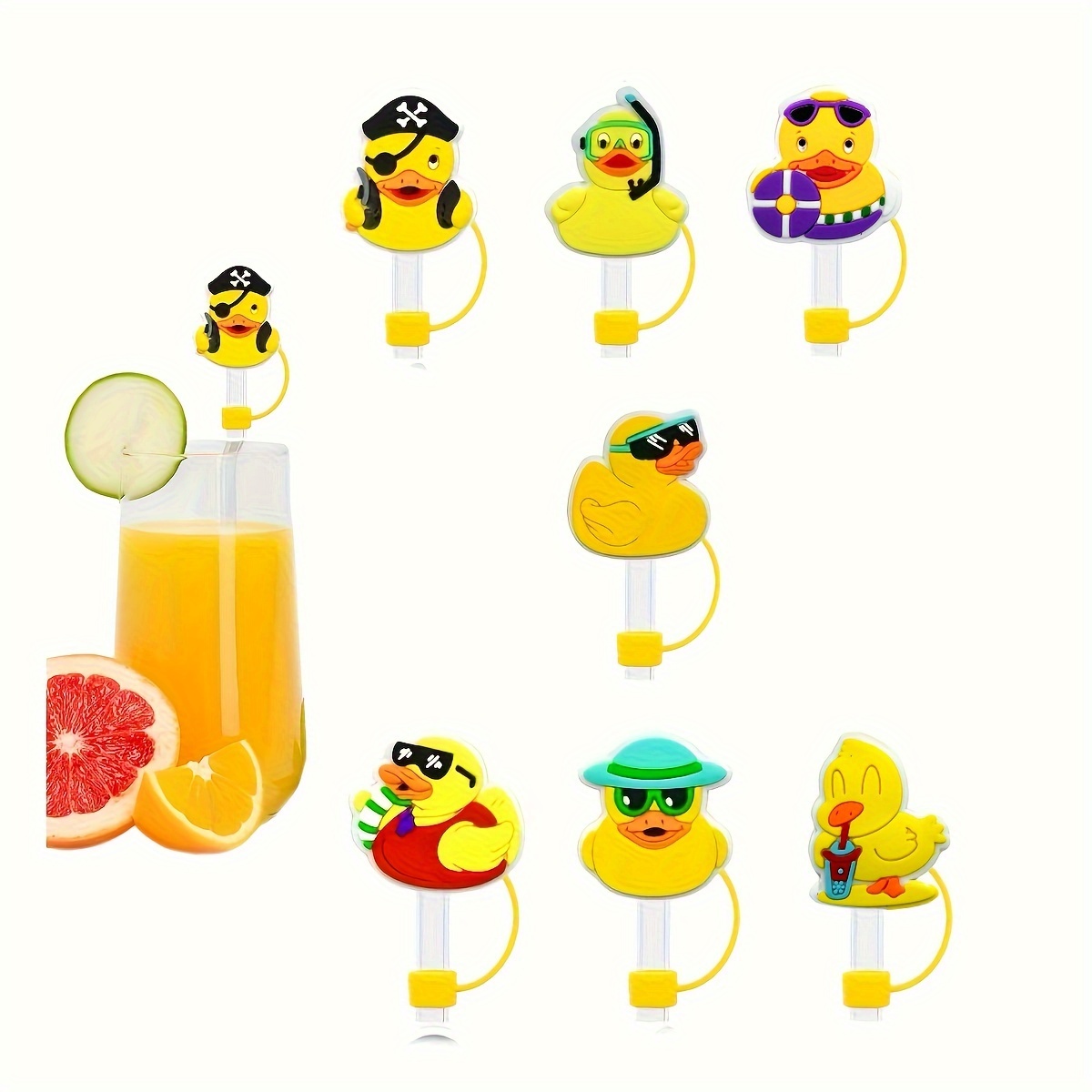

10pcs Cute Duck Silicone Straw Tips Covers Charms For 10mm Straws, Reusable Beverage Splash-proof Drinking Straw Plugs For Cup Straw Tops, Assorted Duck Designs - Fits Standard Straws