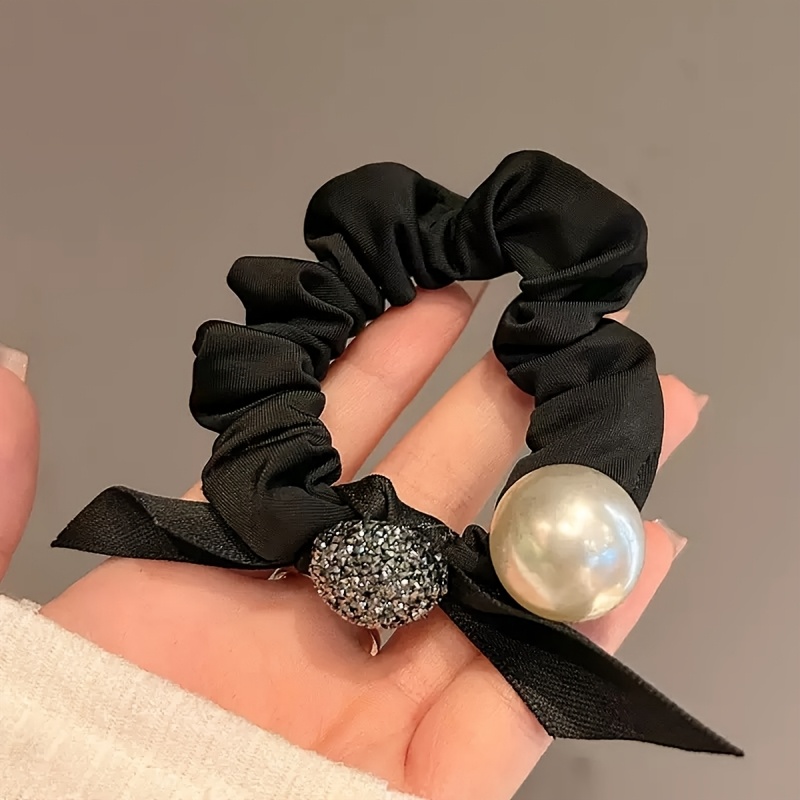TEMU 1pc Easy Elegant Casual Hair Tie Pearl Rhinestone Ring Banquet Hair Additions For Daily Use