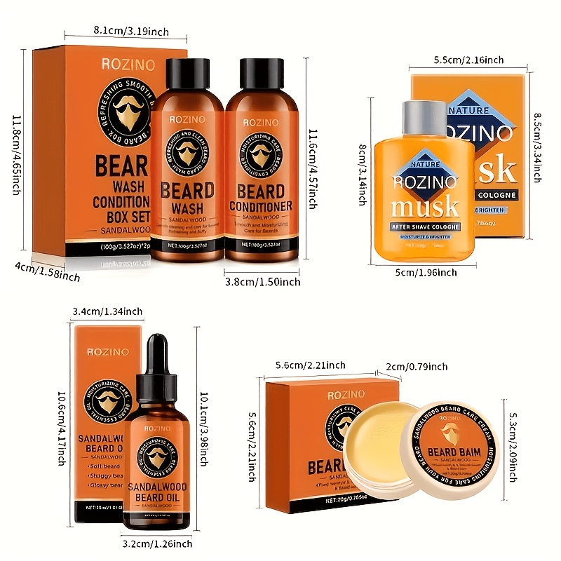 TEMU Beard Care Kit For Men, Complete Grooming Set With , Beard Conditioner, Sandalwood Beard Oil, Beard Balm And After Shave Cologne, Men's Facial