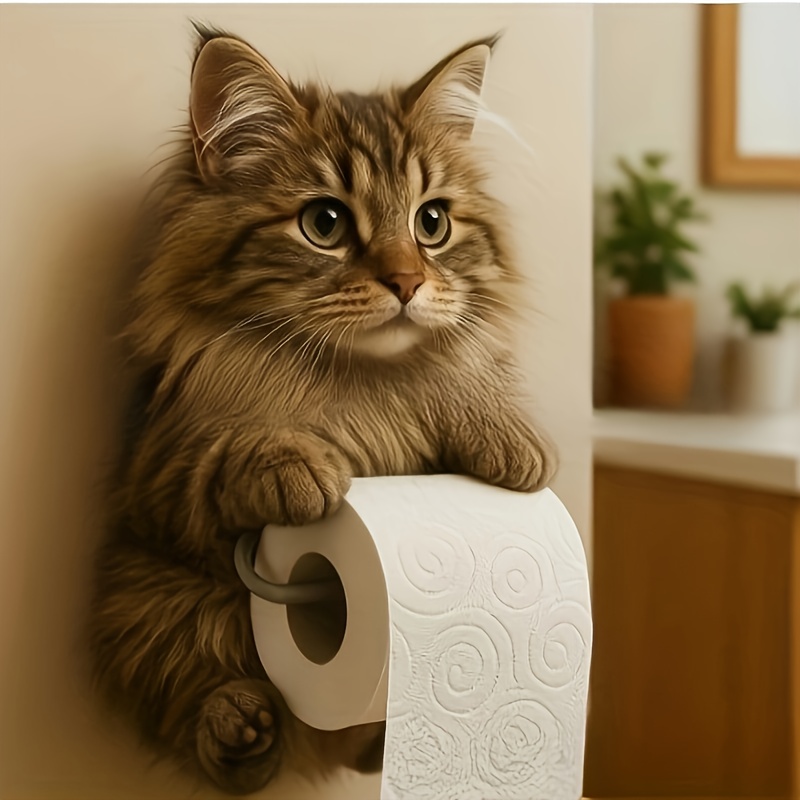 1pc cute cat tissue box with   design - self-  toilet paper holder & storage box, no tools needed, strong   for bathroom, kitchen, living room - space-saving   decor with gray, orange, black & white  s - perfect housewarming or birthday gift for cat lovers -   & stick installation, durable material, functional &   accessory, toilet paper storage containers Product details 4