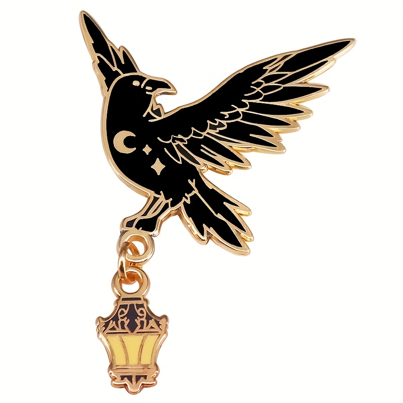 And Lantern Glitter Enamel Pin Starry Crow Badge Brooch Fantasy Jewelry Decoration