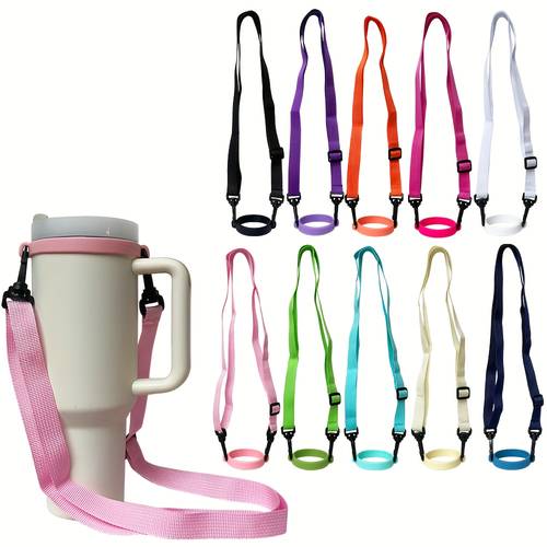 adjustable shoulder strap for water bottles featuring silicone rings suitable for wide mouth bottles ranging from 8 to 40 ounces polyester crossbody bag material ideal for travel and outdoor activities