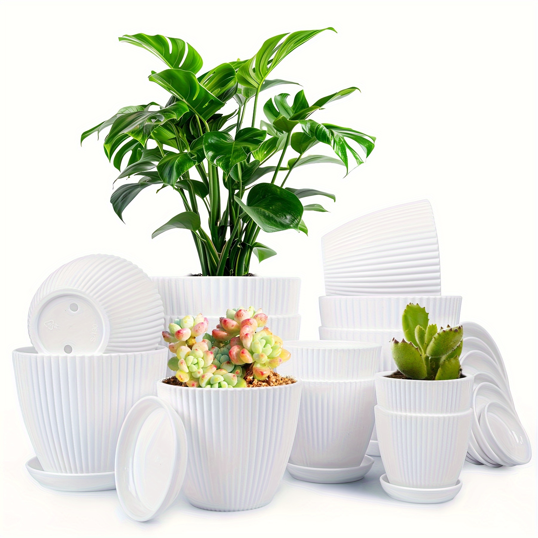 

12 Pcs, Designer Flower Pots, Minimalist Plastic Planters With , Plastic Planters For All Your Gardening Needs, Plant Planters With Drainage Holes And Trays