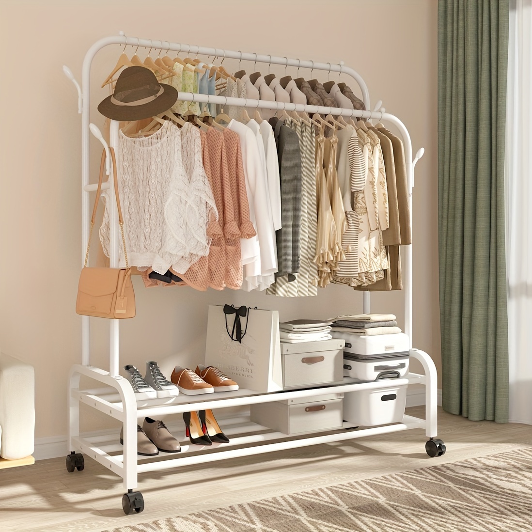 

Metal Double Rodding Clothes , Portable Clothing Shelves & , For Hanging Clothes, - Closet For ,