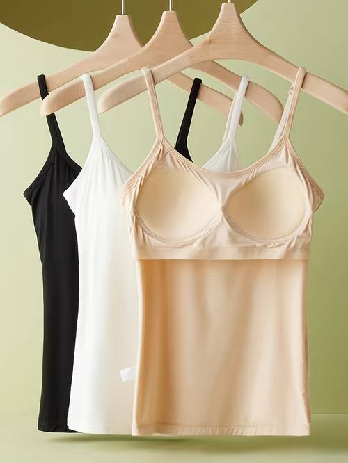 3pcs with padding vest top simple elastic breathable cami top womens lingerie underwear