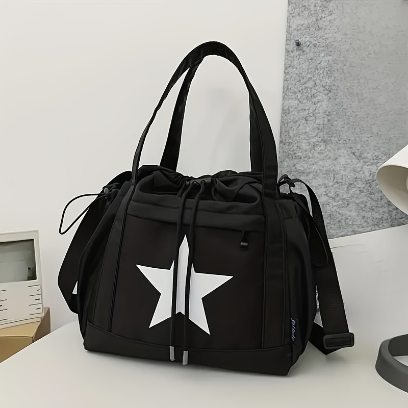 TEMU Trendy Star Pattern Colorblock, Casual Drawstring Handbag, Versatile Bag For School