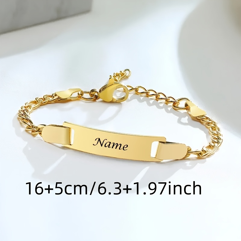 TEMU Custom Engrave Name Date Id Bracelet, Stainless Steel Bracelet, Birthday Gift, Personalized Name Bracelet, Gift, Valentine's Day Gift, Gift For