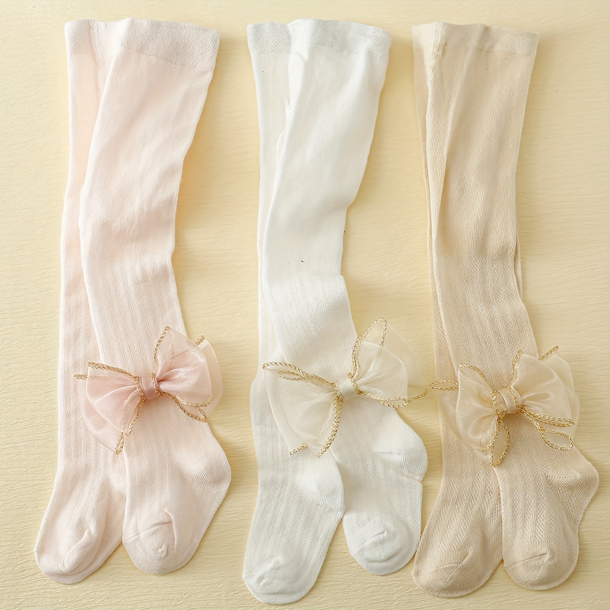 3pcs-2pcs Girls' Summer Gold-rimmed Bowknot Breathable Tights