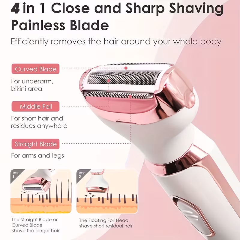 womens electric razor 4 in 1 rechargeable grooming kit lady electric shaver for face nose legs and underarm bikini for women hair razor rechargeable and portable Product details 8