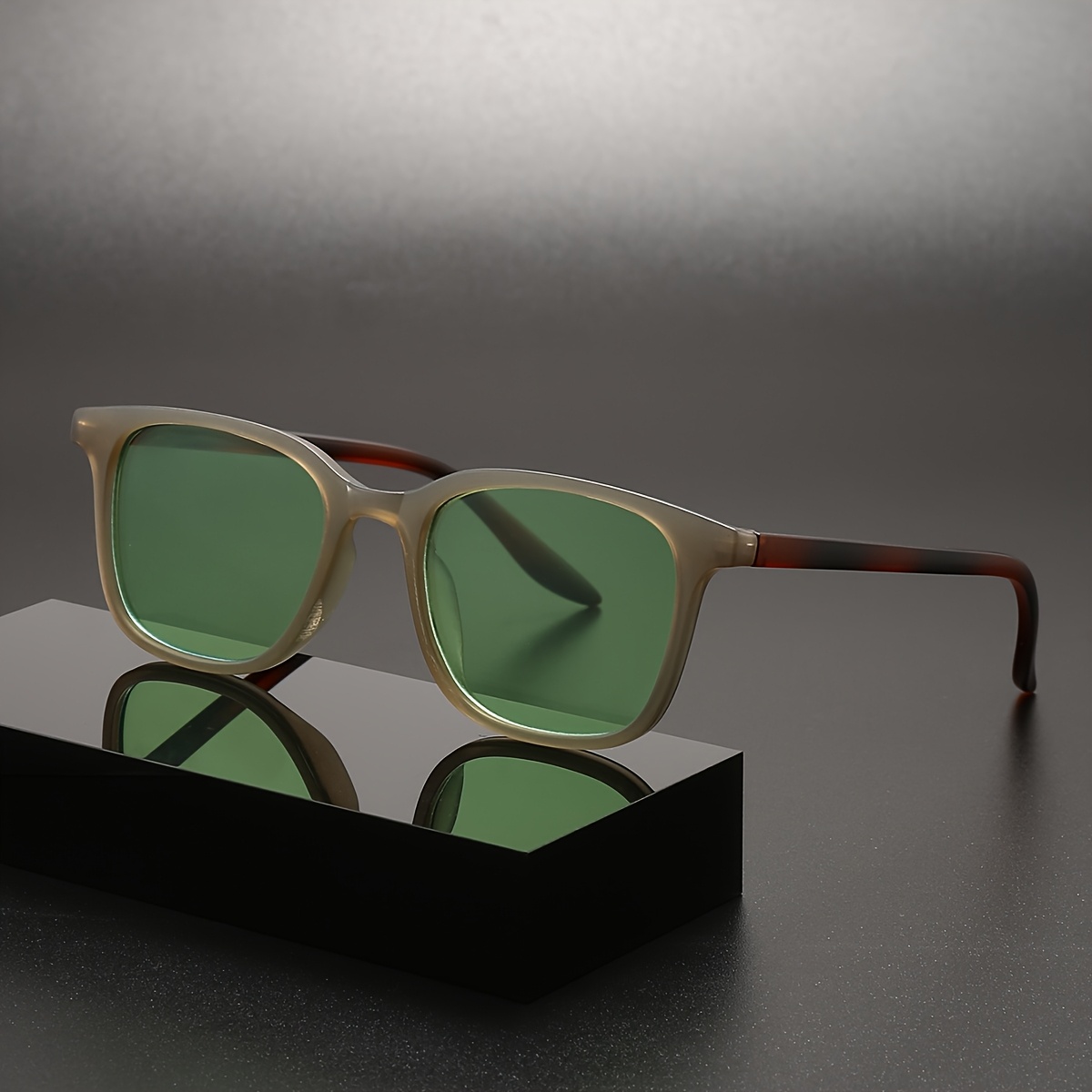 1pc mens leopard print rectangular glasses green tinted Temu Bahrain