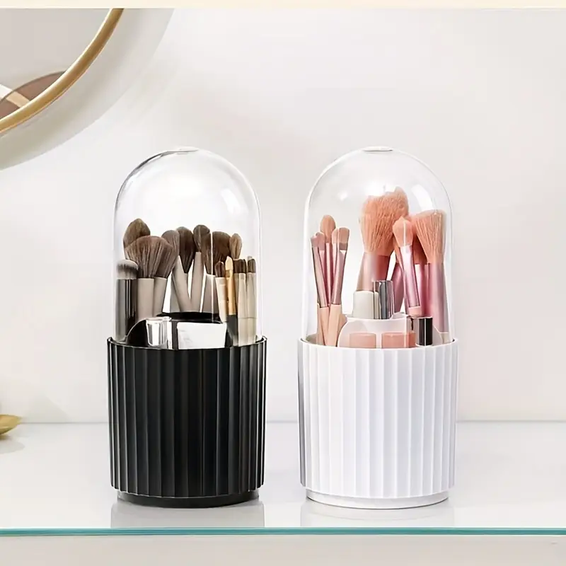 360 rotating makeup organizer with clear dome lid vanity storage box for office durable plastic construction makeup vanity desk sturdy construction beauty enthusiasts Product details 1