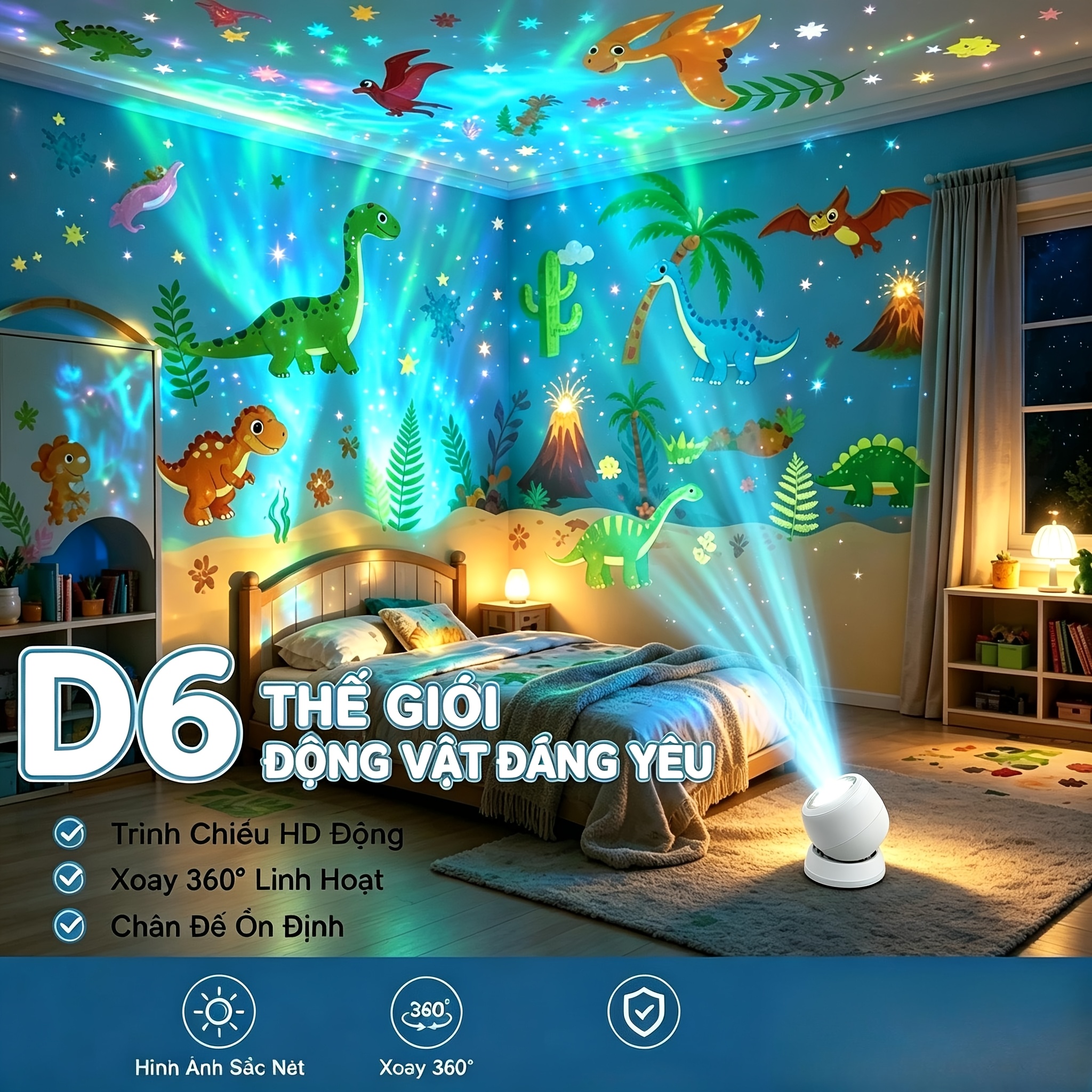 TEMU Dinosaur-themed Dynamic Projection Lamp With Dinosaur , Usb-powered, 360° Rotating Light And Shadow, Soft And Non-dazzling Light, Suitable For