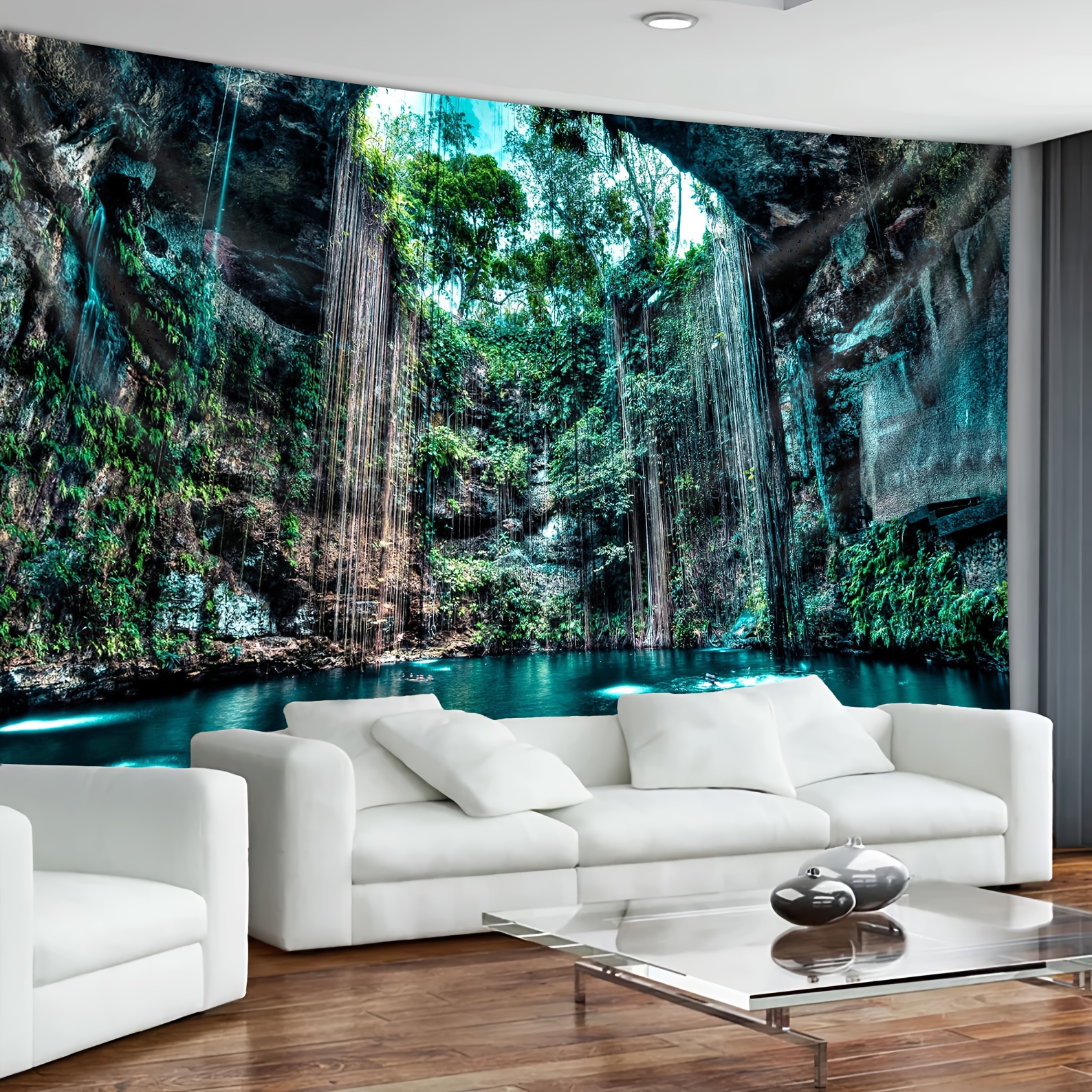 Natural Cave Swimming Pool Wall Tapestry Large Landscape Decor_voghion.com