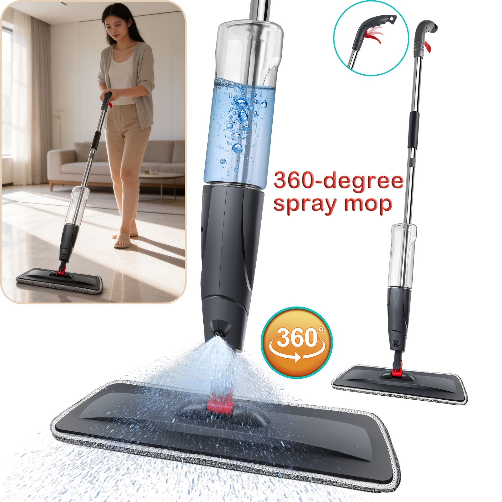 Image of Water Spraying Mop 700ml Large Water Tank Spray Mop Dry And Wet Dual-use Flat Mop Household Wood Floor Tile Glass Cleaning Artifact 360° Rotating Mop Head