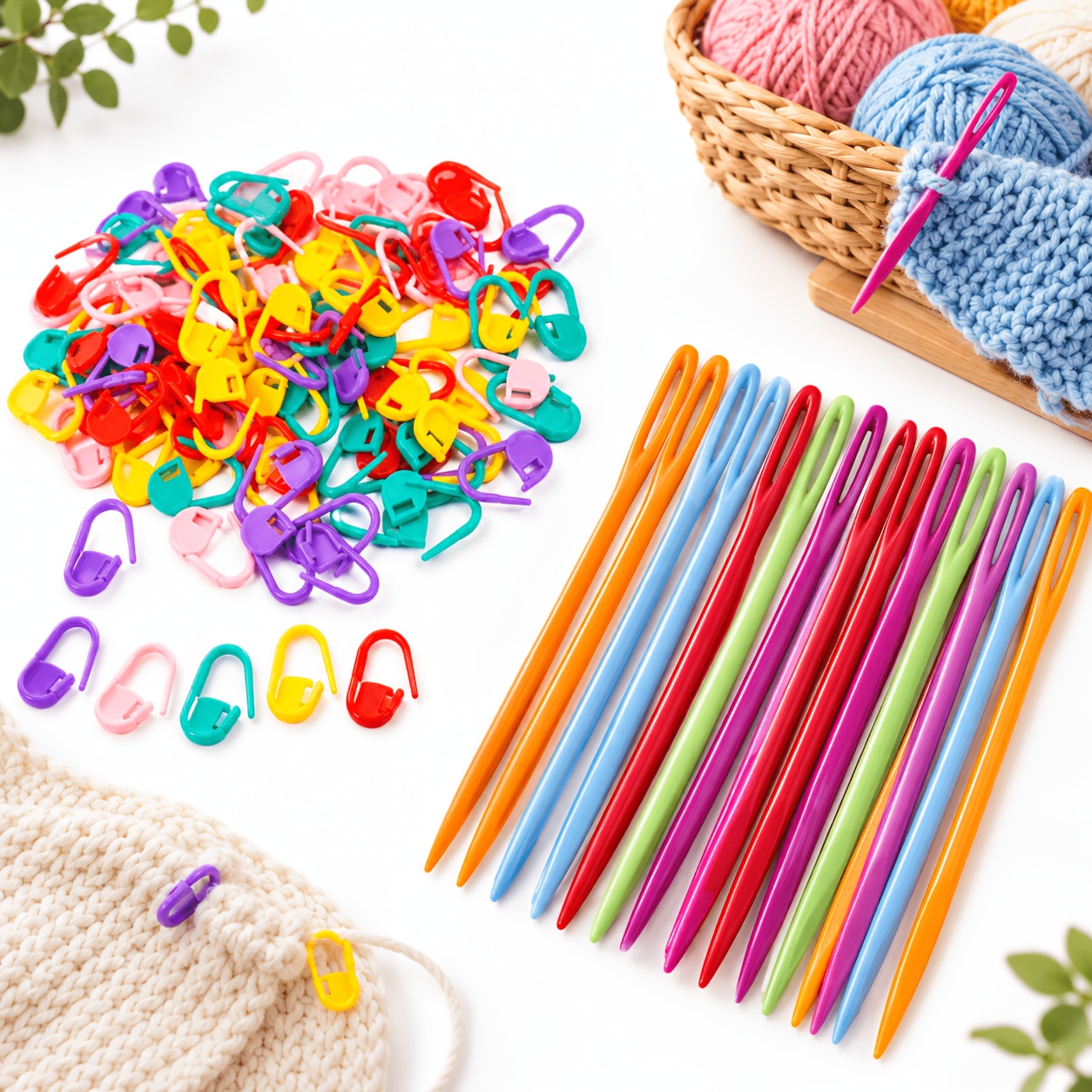 Complete Knitting Set with Mixed Color Needles and Organizer Box