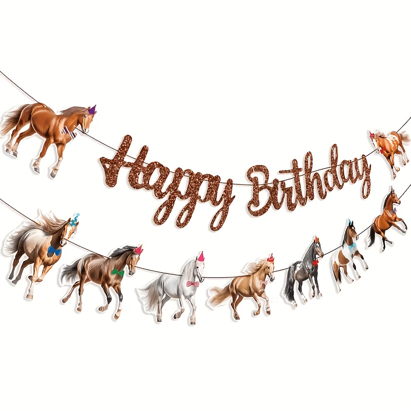 TEMU 1 Set Paper Happy Birthday Banner, Racing Banner, Universal, Non-electric, For Western Horse-themed Birthday Parties, Baby Room Decoration