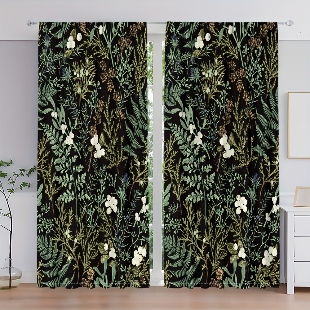 

2pcs Floral Leaf Pattern Curtains, Decorative Window Drapes, Window Treatments For Bedroom Living Room, Home Decoration, Room Decoration