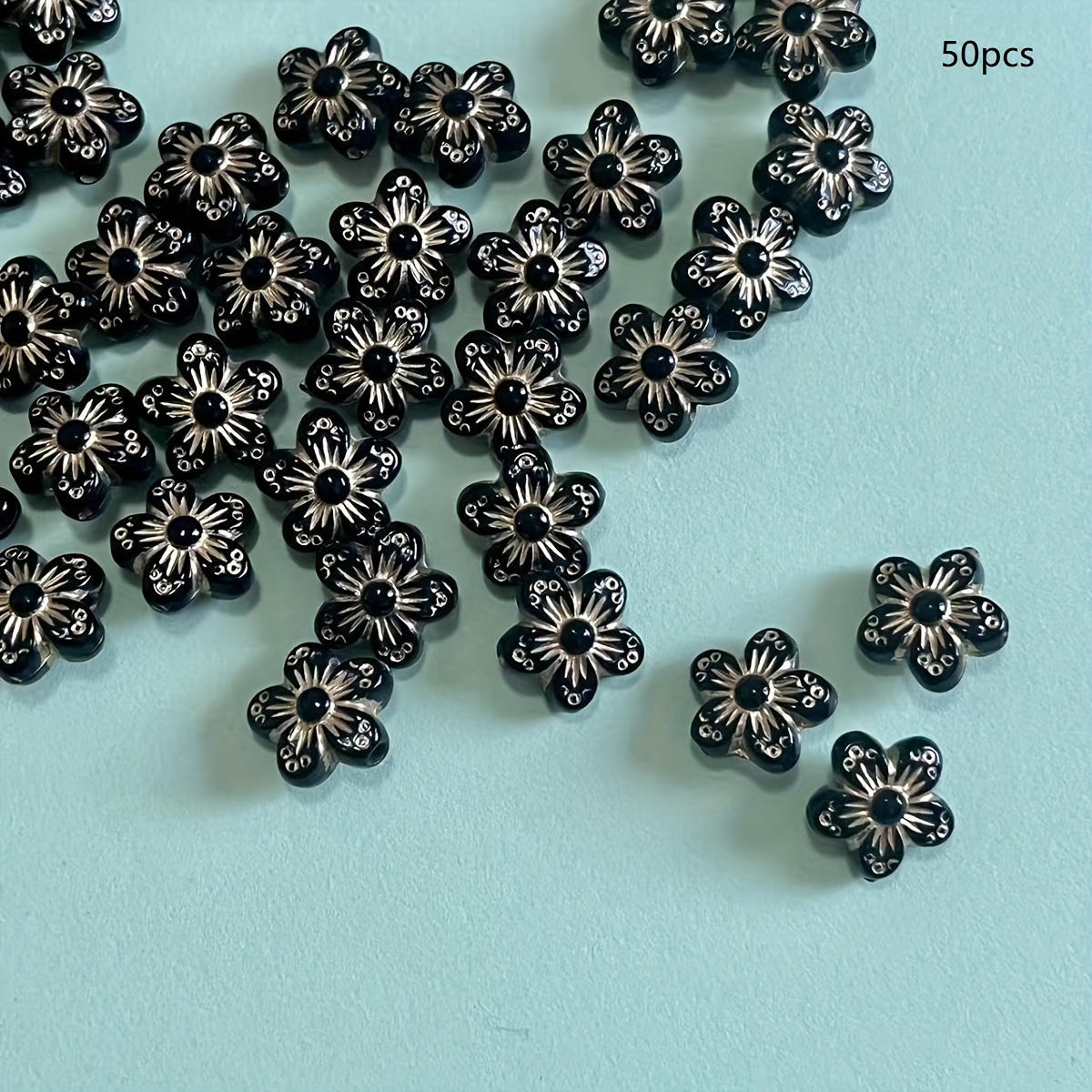 TEMU 50 stuks Vintage Geperste Kraal Bloesem 10mm voor Ketting Mode Sieraden Verrijkingen Kralen En Kralen