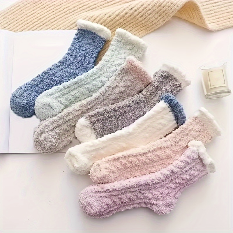 

7 Pairs Warm Soft Plush Slipper Socks, Casual Coral Fleece Home Sleeping Floor Socks For Fall & Winter, Women's Stockings & Hosiery