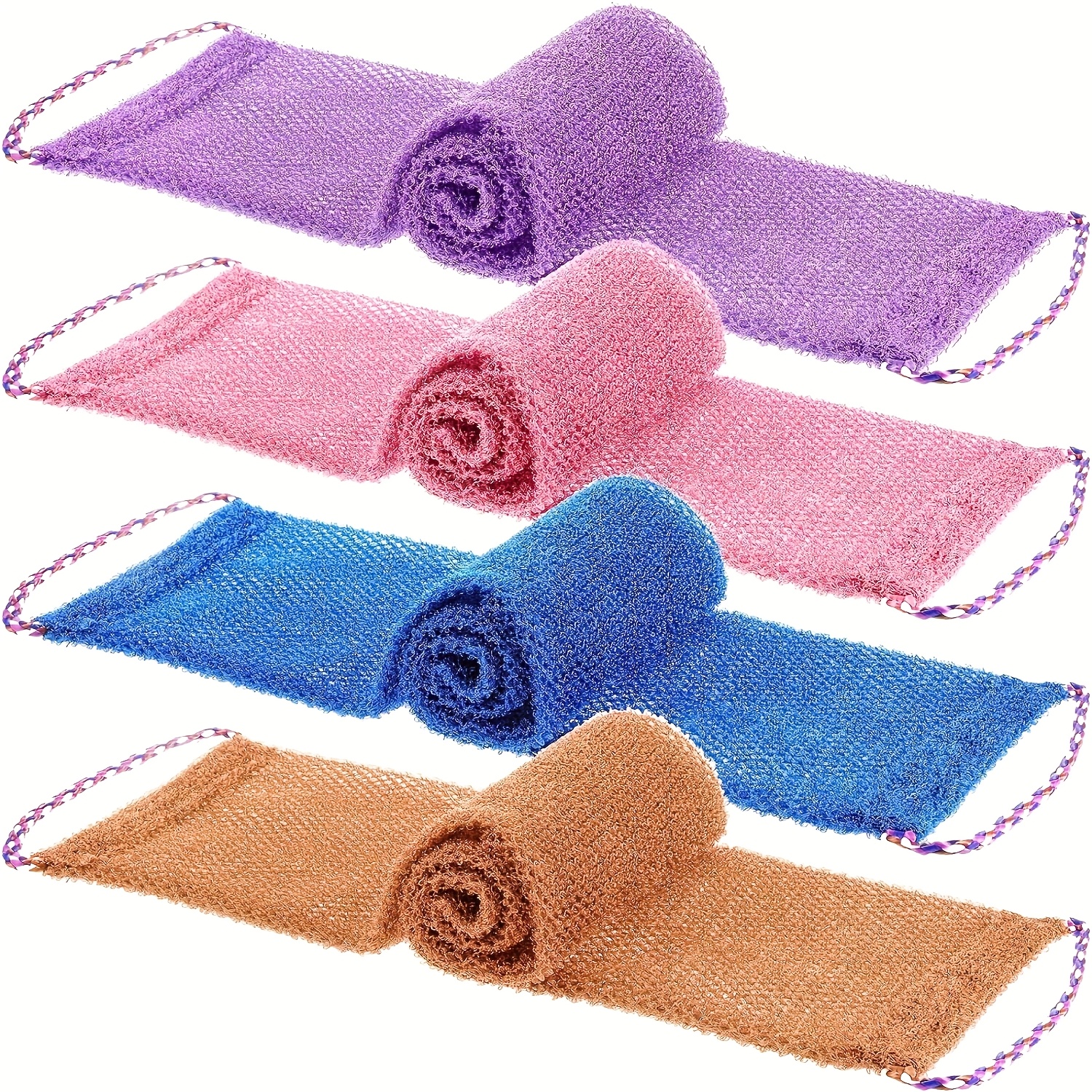 4pcs African Exfoliating Mesh Sponge With Drawstring - Long Mesh Full Body And Back Scrubber, Textured Surface For Deep Cleansing And , Bath Sponge Set