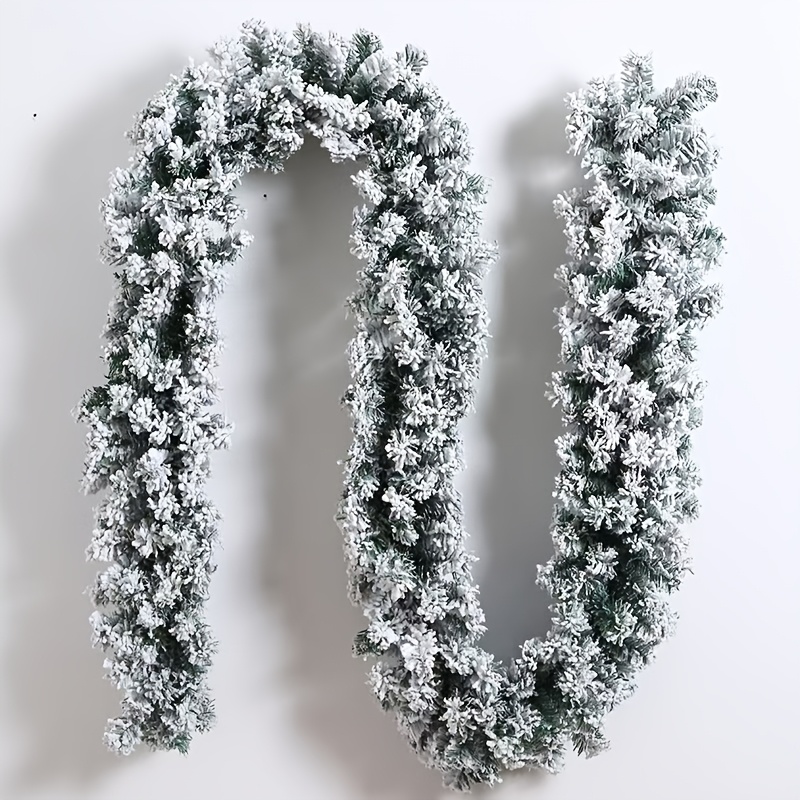 TEMU 1pc 9ft (2.7m/106.3in) Snow Flocked Christmas Garland, Artificial Pine Garland With Flocked Pvc Mixed Greenery, Frosted Flexible Holiday Garland