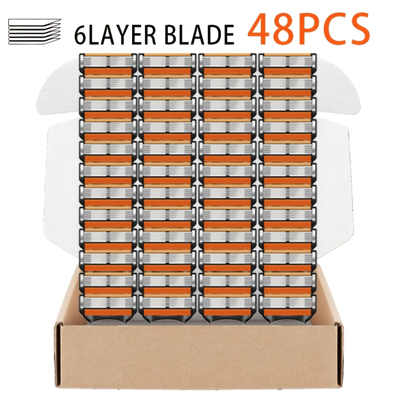 Image of 6-blade Safety Razor Replacement Heads - Stainless Steel, Suitable For All Fusion 5 Models, Packaged In A Paper Box, Ideal For Gifting To Family, , Relatives, Or Personal Use!