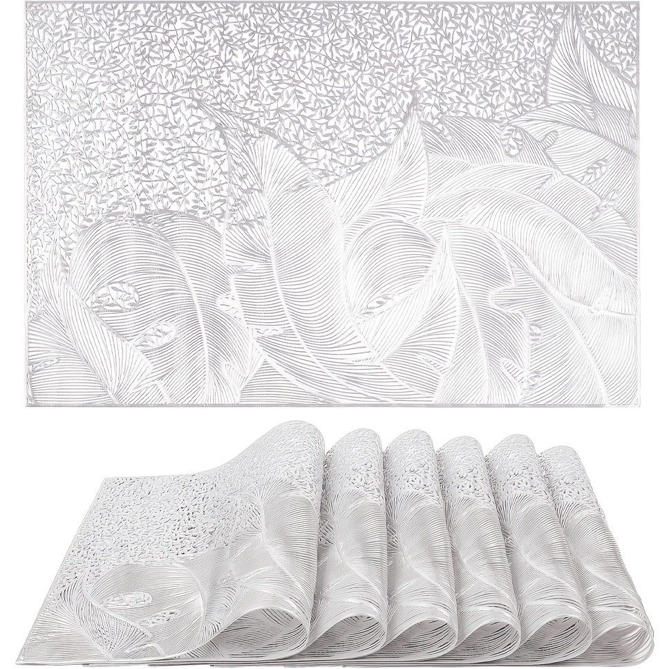 Placemats Set Of 6, Wipable Rectangular Table Mats Bulk Pressed Vinyl Placemats For Party Dining Wedding Centerpiece Decorations