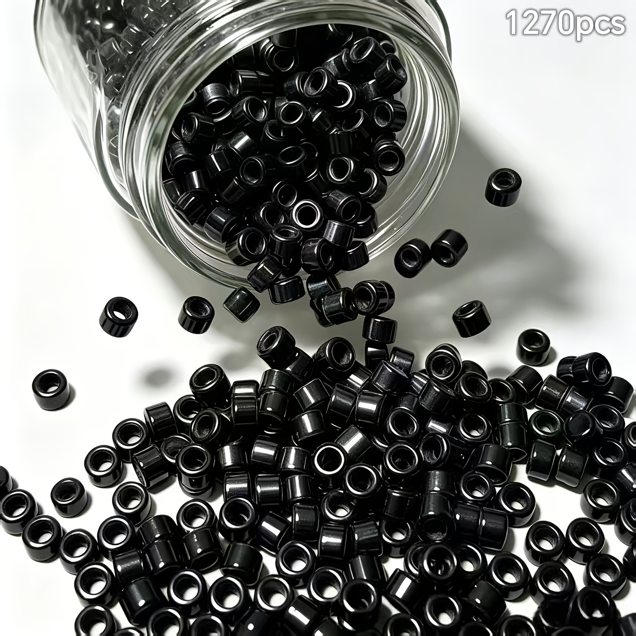 TEMU 1270pcs 2540pcs Cuentas de Vidrio Redondas Sólidas en Color Negro y de 2.5Mm, Cuentas de Arroz de Color Puro con Agujero, Adecuadas para