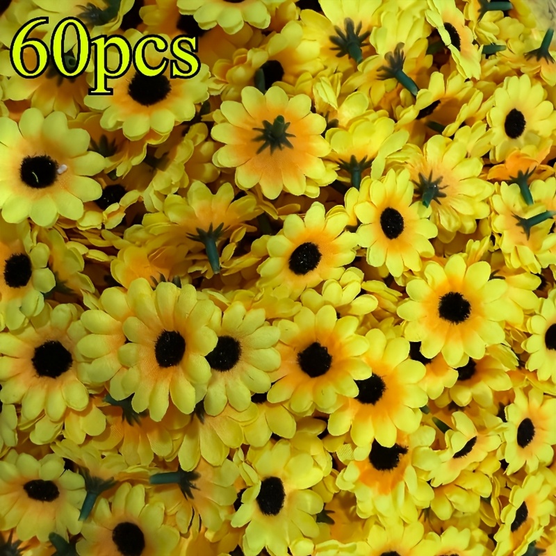 TEMU 60 Têtes de en tissu - tournesols artificiels, fleurs en tissu tige pour couronnes, florales et d'artisanat, mini-décorations de