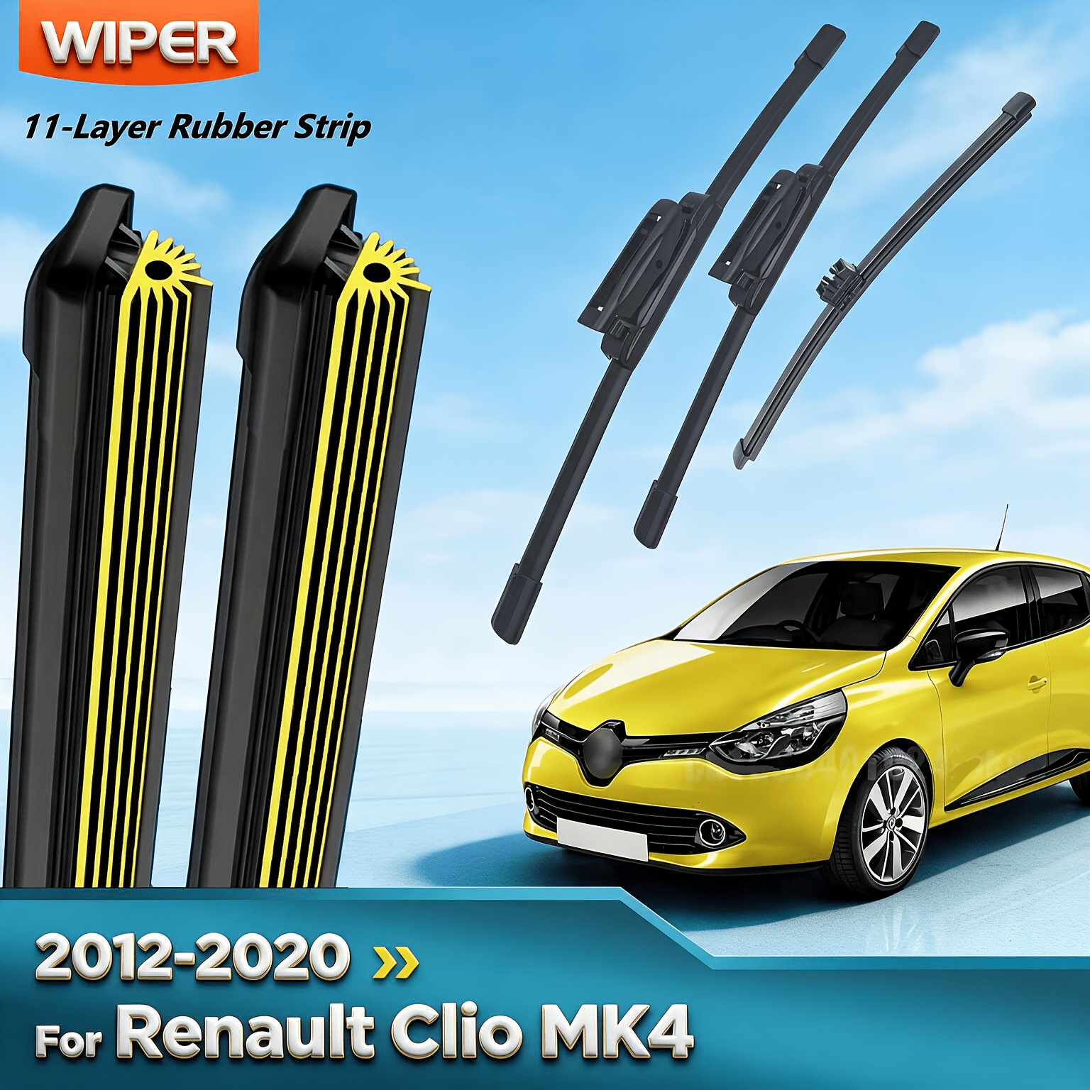 TEMU Front And Rear Wiper Blades Set For Renault 4 2012-2020 Windshield Brushes, 11-layer Rubber Strip Wiper