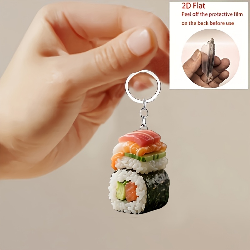 TEMU 2d Flat 1pc Fun Sushi Acrylic Keychain, Cute Key Chain, Design, High-quality Acrylic, Charm, Decorative , Sushi Keychain, Suitable For Bag And