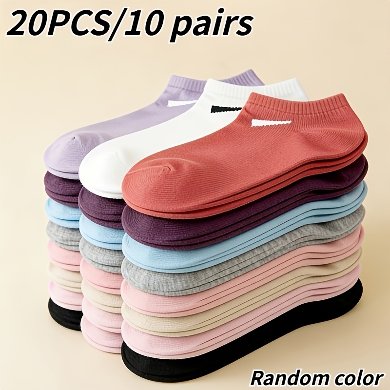 TEMU 20pcs/10 Pairs Random Colors Women's Elegant Short Socks - Breathable Lightweight Invisible Spring Summer Casual Socks, Soft Tones (suitable For