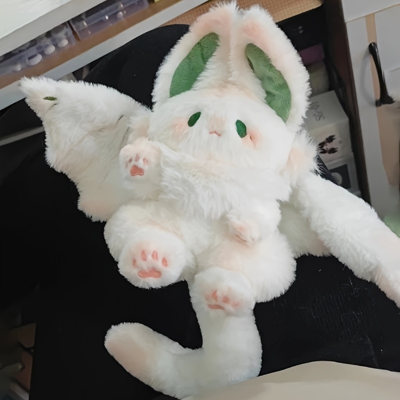 Large Soft Polyester Cuddle Bunny Rabbit Plush Toy - White with Green Accents - Stuffed Animal Pillow for Gifting and Decor