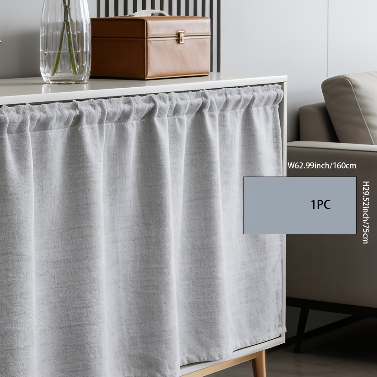 TEMU 1pc Burlap-like Rod Pocket Short Curtain, Beautifying Decoration, Universal For Cupboards/coffee Cabinets/bookcases/etc