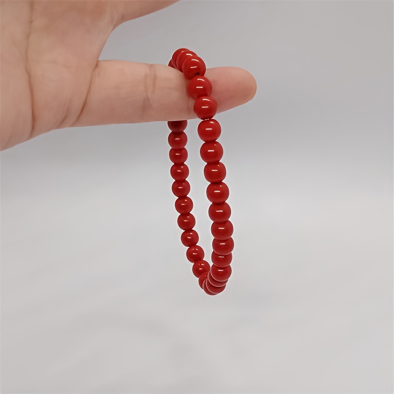 Vintage Natural Cinnabar Bead Bracelet, Beaded Jewelry, All Seasons