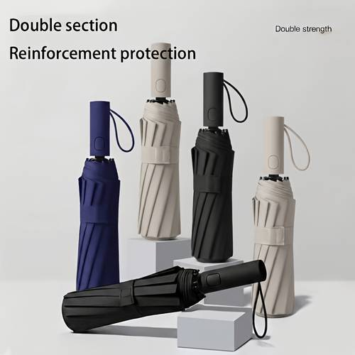 Artikelbild automatischer öffnungs- und schließ-regenschirm - kompaktes design mit ergonomischem griff, 8 stahlrippen - tragbarer und langlebiger faltregenschirm für den außenbereich, robuste und winddichte sonnenschutz für herren, dual-use-sonnenschutz für damen, geschenk für damen