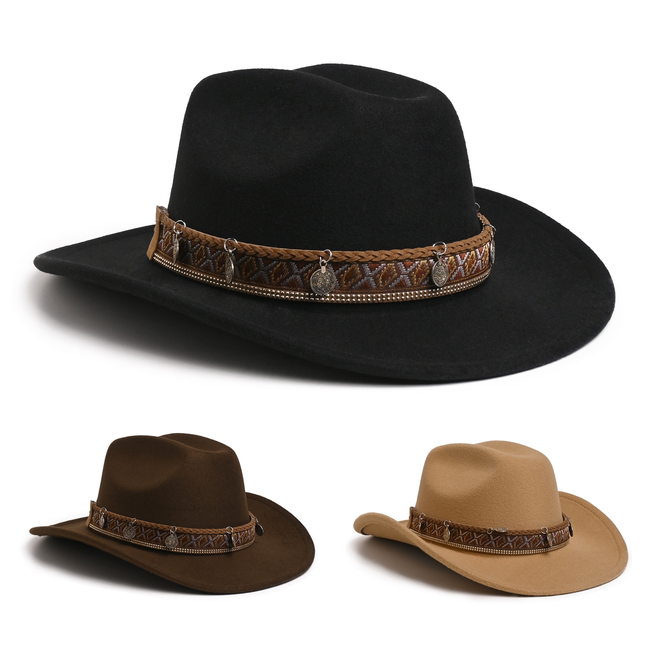 

Western Cowboy Hat With Copper Brand Belt - Lightweight, Non-stretch Cotton Blend Fedora For Men & Women | Perfect For Outdoor Activities & Travel