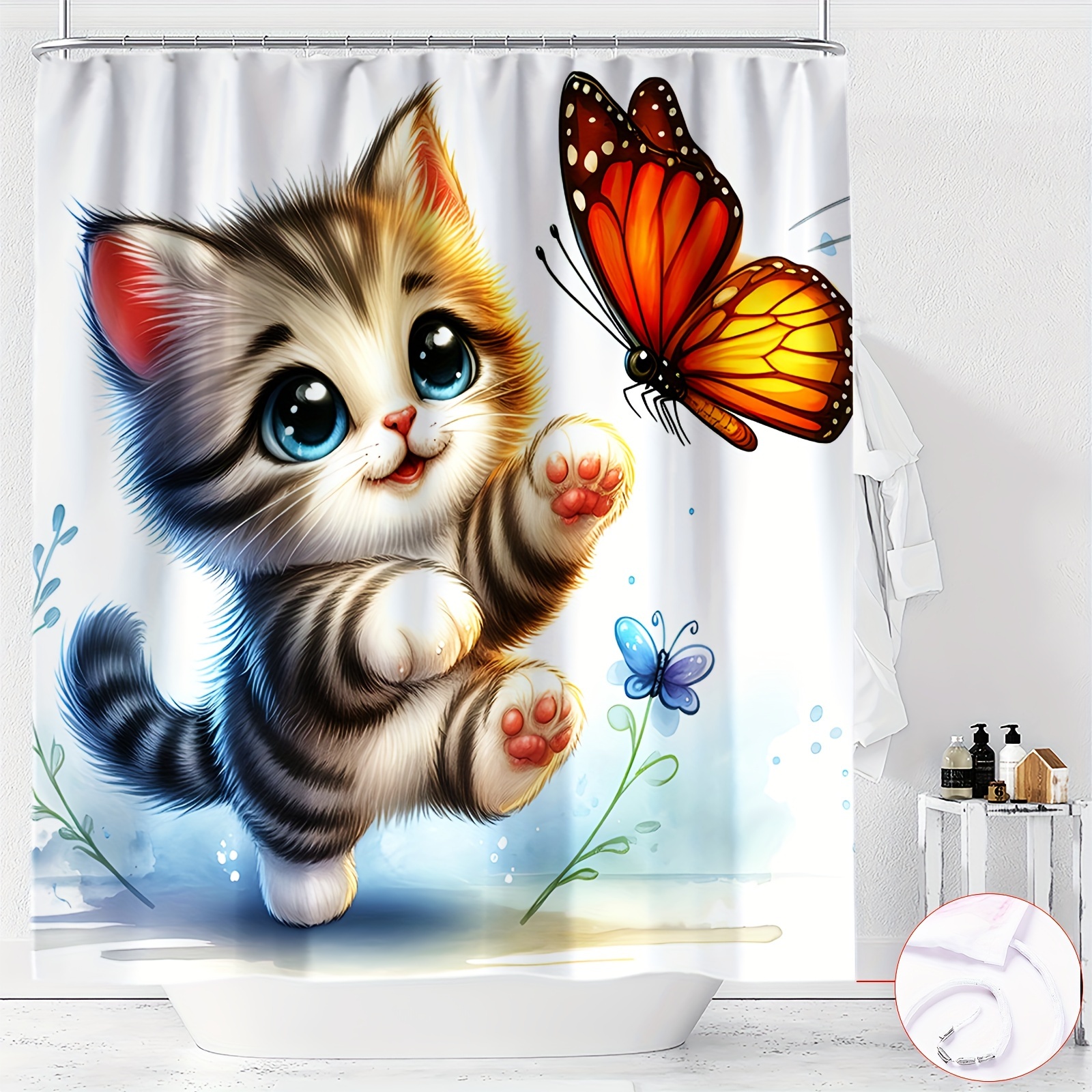 

Cat & Curtain - , , Moisture-repellent Polyester - Included For - For Bathroom Decor, A Of And To Bathroom