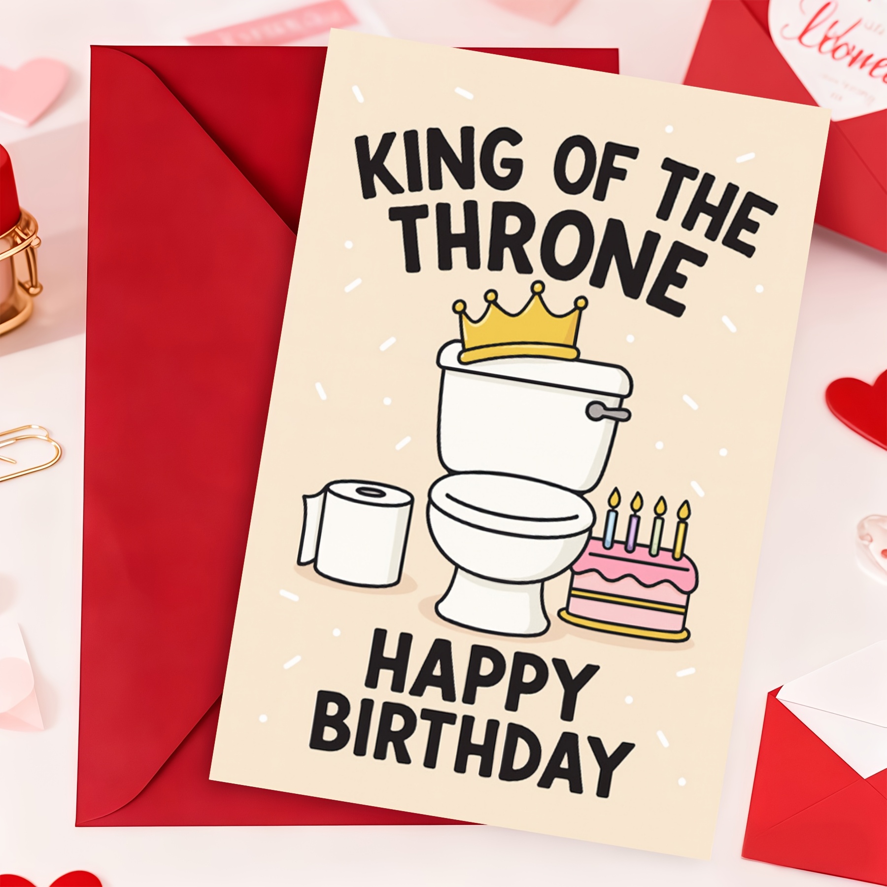 TEMU Funny "king Of The Throne" Birthday Card, Cartoon Toilet Design With Crown, Cake And Toilet Paper, Silly Bathroom Humor, Great For Men, Husbands
