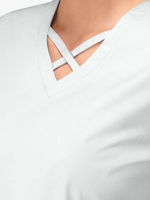 white short sleeved uniform with v neck design used in the healthcare for of staff suitable for and womens t shirt