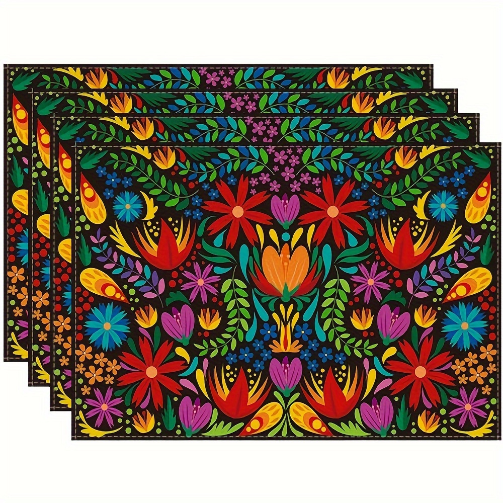 

1/4/6pcs, Placemats, Mexican Fiesta Placemats Dia De Los Muertos Decoration, Colorful Printed Decorative Heat Insulation Table Mat, Coffee Table Mat, Household Bowl Plate Mat, Home Decoration