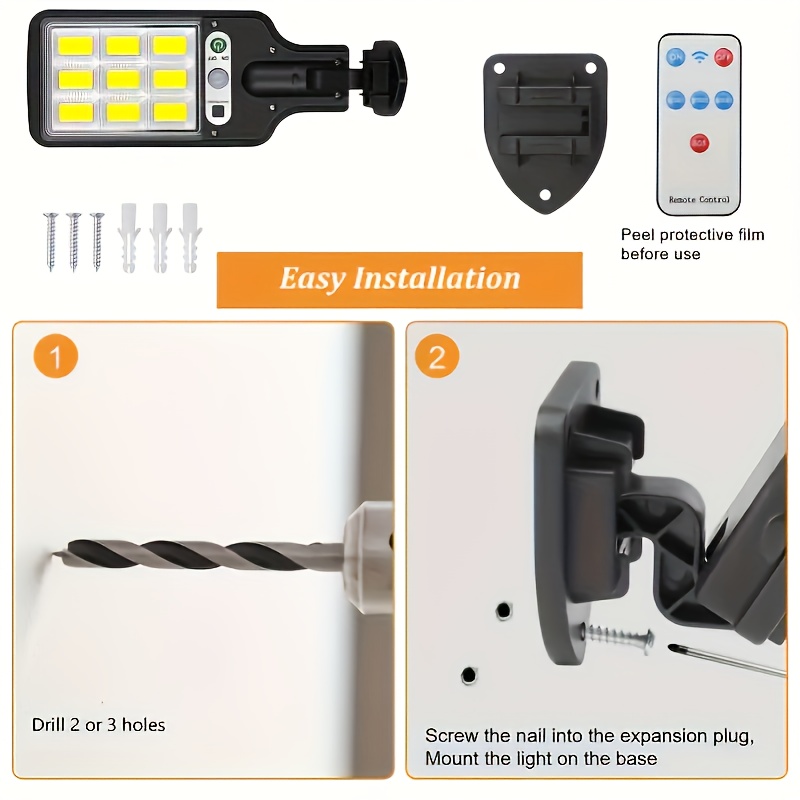 108cob solar powered street lamps 3 lighting modes with remote control wireless motion sensor detector outdoor garden garage patio path parking lot security external wall light for christmas decoration easy to install 1pack 2packs 3packs 4packs details 5