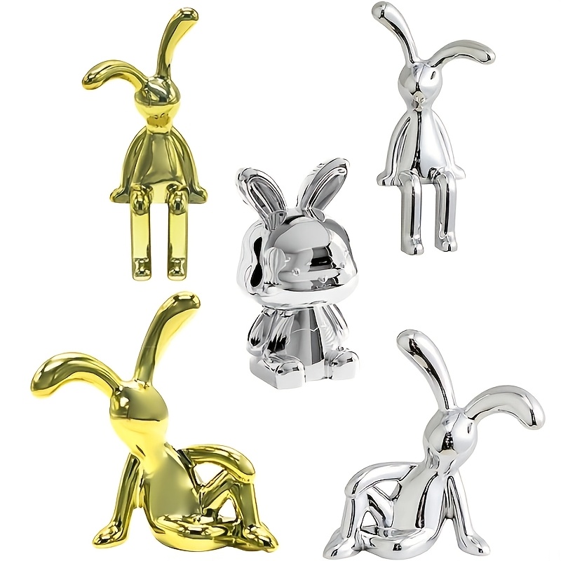 

4pcs Set Modern Golden And Silver Decorative Rabbit, Multi-functional Decoration For Cars, Home Kitchens, Offices, Shelves, Tables, Dressers, Etc., With Viscose